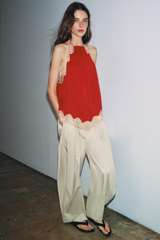 ZW COLLECTION LACE HALTER TOP | Zara UK