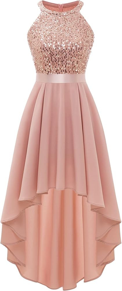 Dressystar Women's Halter Floral Lace Cocktail Party Dress Hi-Lo Bridesmaid Dress | Amazon (US)