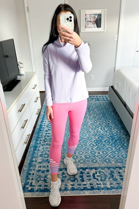 Over $35 off these leggings ON SALE - Love this casual outfit for adding a bit of color during the cold winter months. The leggings have pockets and are a great material and flattering fit (high-waisted and ankle length). The stripes at the bottom are so cute! Paired with a lavender fleece turtleneck today, but I also love them paired with a white pullover sweatshirt and white sneakers. 

Sizing: Leggings fit TTS. I always size up in leggings for comfort, so I’m wearing my normal medium. 
Turtleneck fits TTS, wearing a small. 
Tennis shoes fit TTS, if between sizes I recommend sizing up. 

Casual style, mom style, casual ootd, women’s activewear, winter activewear, athleisure, sale alert, Addison Bay, Dudley Stephens 

#LTKsalealert #LTKfindsunder100 #LTKstyletip