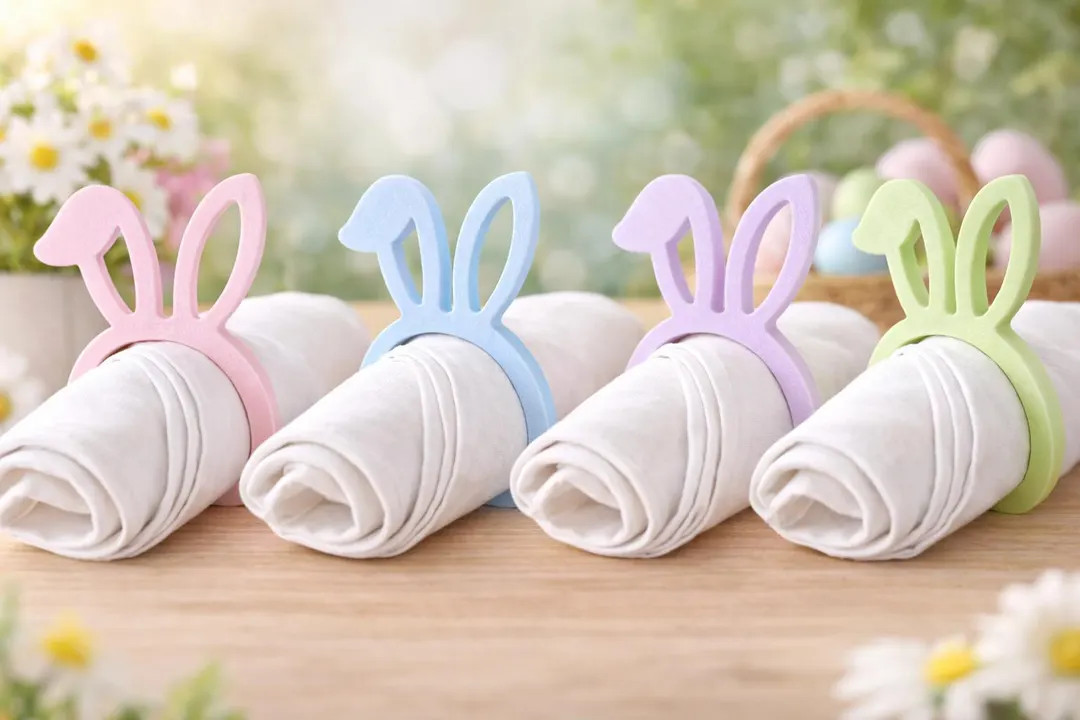 Easter Bunny Napkin Rings, Pastel 3D Printed Plastic, Spring Table Decor | Etsy (US)