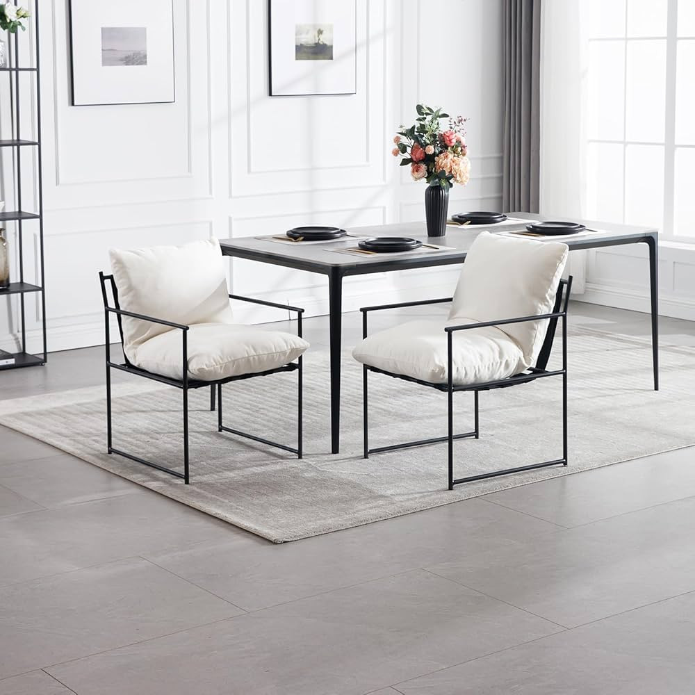 ZSARTS Mid-Century Modern Dining Chairs Set of 2, Chenille Upholstered Kitchen Chairs Comfy Sling... | Amazon (US)