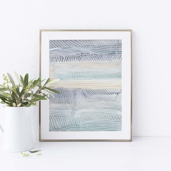 Modern Beach Painting Seafoam Gray Coastal Home Decor Trendy Beachy Surfer Artwork Wall Art Print... | Etsy (US)