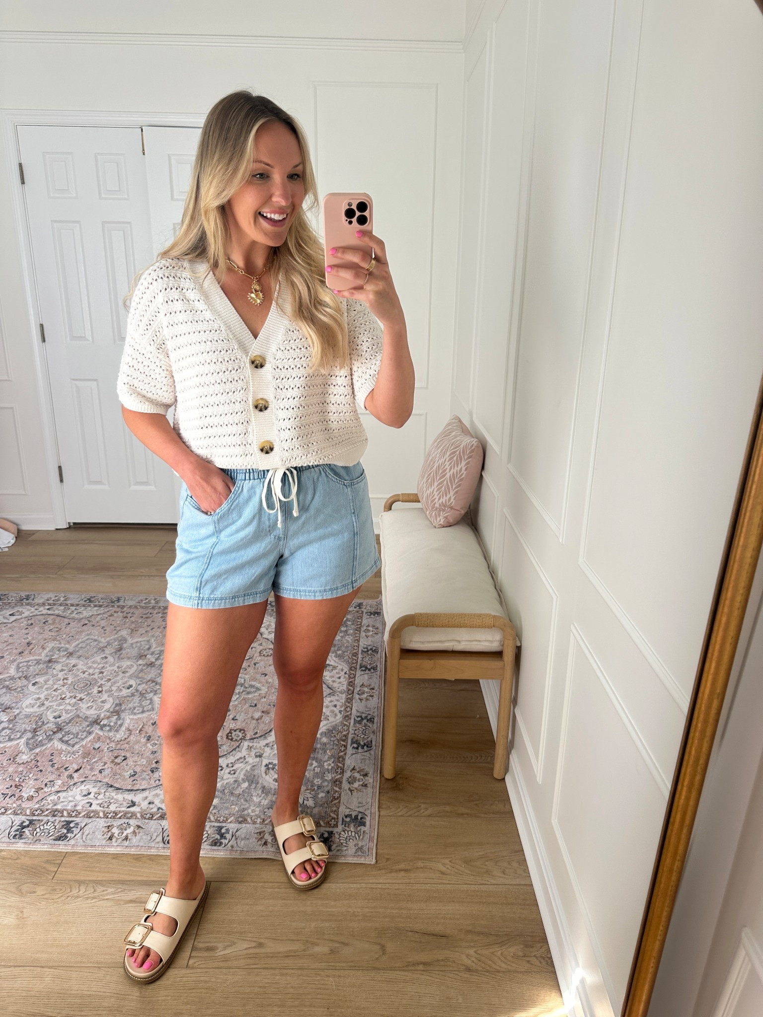 Causal summer outfit ! Loving these denim shorts with an elastic  waist band! 

#LTKSeasonal #LTKMidsize #LTKFindsUnder50