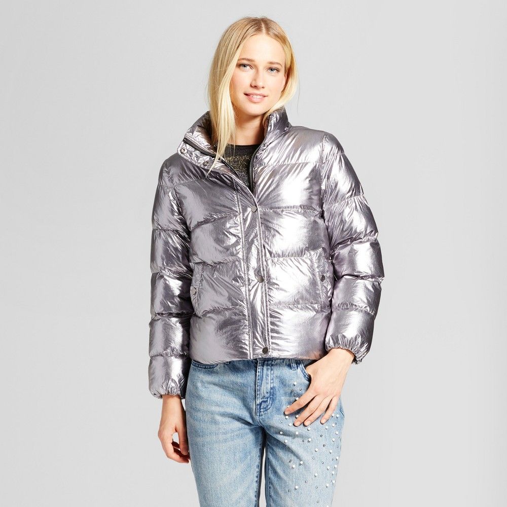 Women's Boxy Metallic Puffer Jacket - Who What Wear Silver M | Target