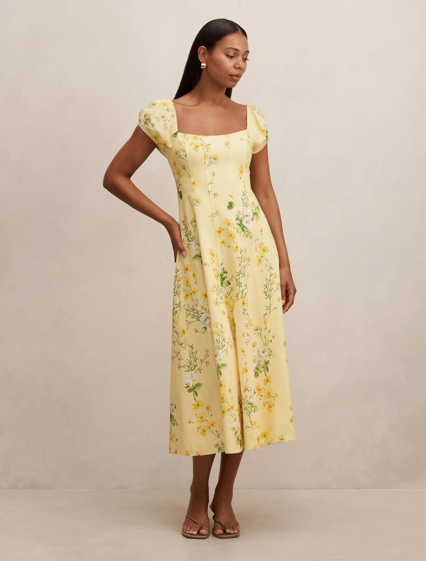 Yellow Midi Dress - Sadie Cap Sleeve Linen - Size 0 to 12 - Womens Linen Dress | Ever New US