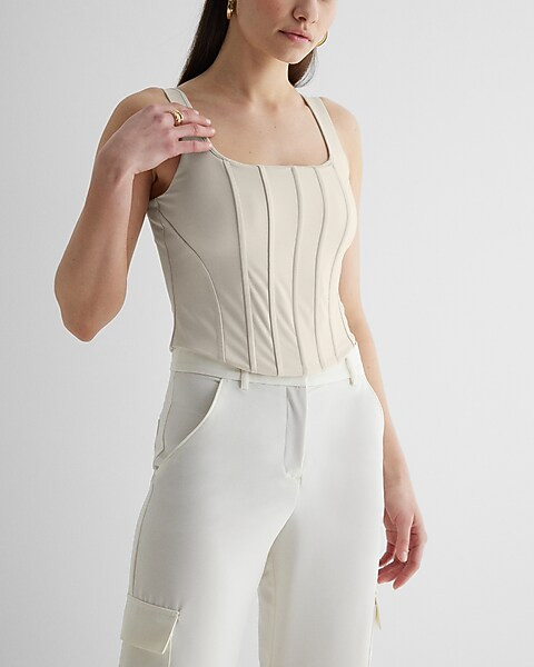 Body Contour Faux Leather Corset Cropped Tank | Express