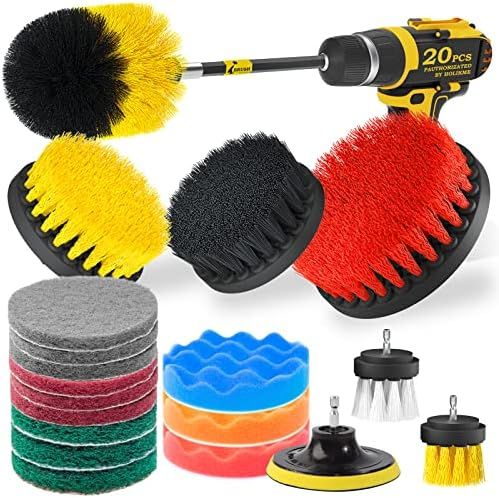 Holikme 20Piece Drill Brush Attachments Set, Scrub Pads & Sponge, Buffing Pads, Power Scrubber Brush | Amazon (US)