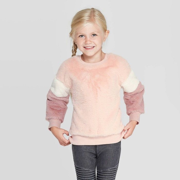 Toddler Girls' Faux Fur Pullover Sweater - art class™ Pink | Target
