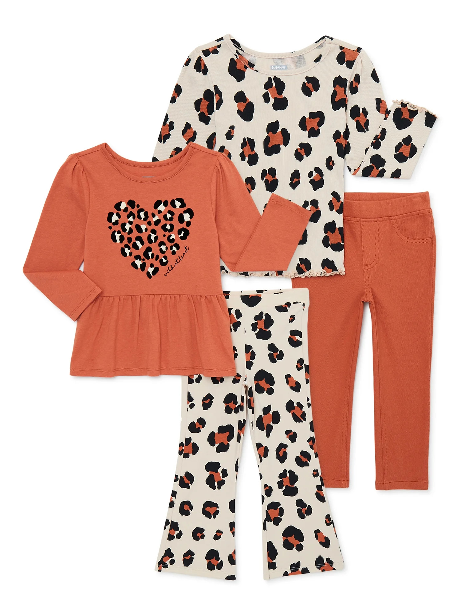 Garanimals Baby and Toddler Girl Long Sleeve T-shirt and Pants Outfit Set, 4-Pack, Sizes 12M-5T | Walmart (US)