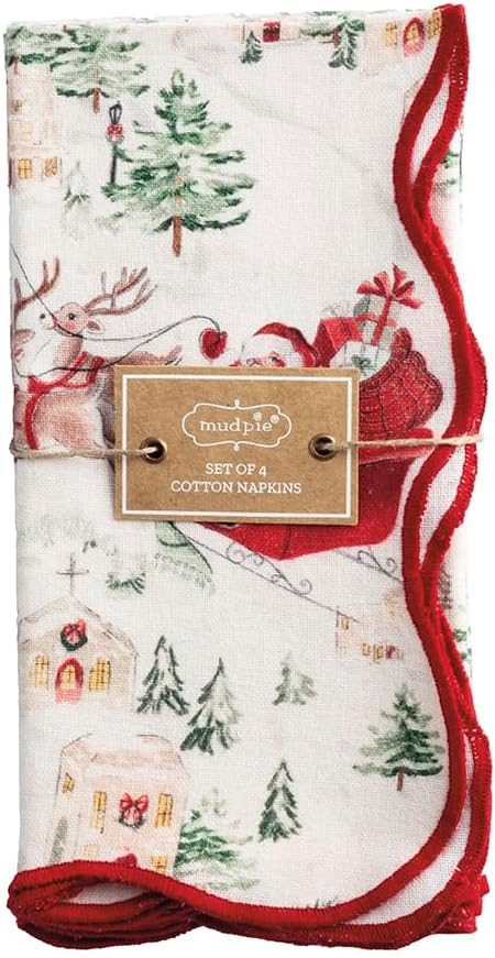 Mud Pie Christmas Santa Scene Scallop Napkin Set | Amazon (US)