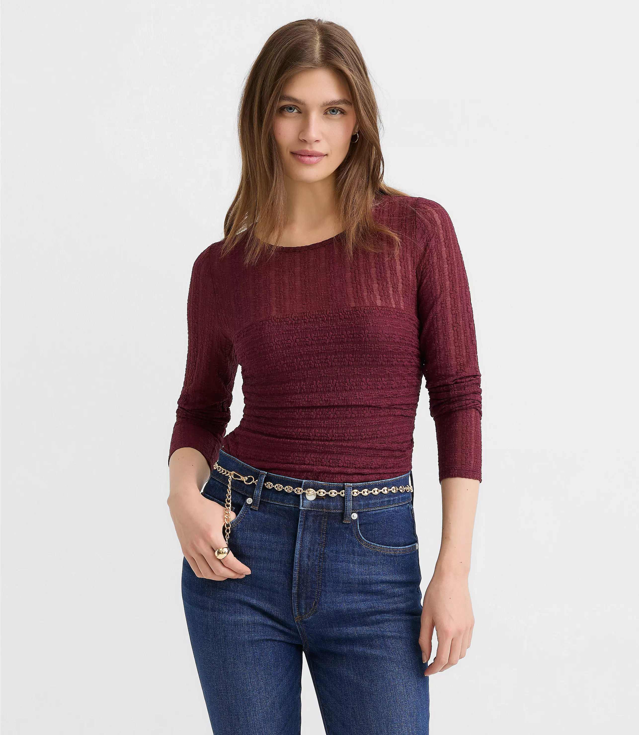 Lace Ruched Bodice Top | LOFT