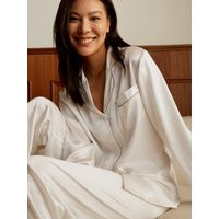 LILYSILK Silk Pjs UK Soft RhineGrey Trimmed Silk Women Pyjamas Set White L | LilySilk