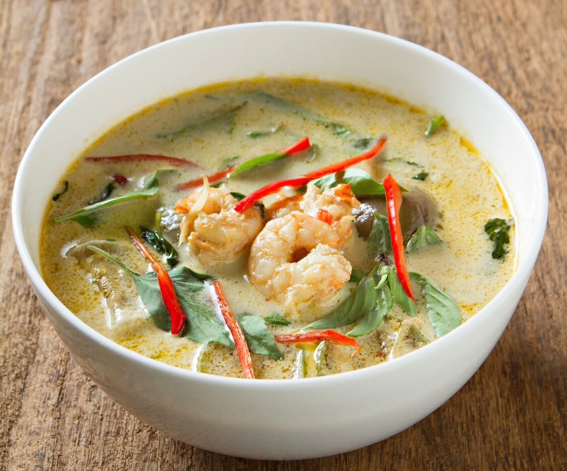 Shrimp Green Curry 🍤

Ingredients:
1 TBSP coconut oil
1/4 cup green curry paste
1/2 tsp ginger
1/2 teaspoon lime zest
1 medium onion, sliced into 1/4 inch strips
1 red bell pepper, sliced into 1/4 inch strips
1 green bell pepper, sliced into 1/4 inch strips
1 cup chicken stock
4 cups raw, peeled and deveined shrimp
1 (14oz) can coconut milk
1/2 cup basil leaves
2 TBSP fresh lime juice

Directions:

Heat oil in a medium pot over medium.
Cook curry paste, ginger, and lime zest, stirring, until heated through, about 1 minute.
Add onion and cook until onion is soft, about 3 minutes.
Add bell peppers and stir to combine.
Add chicken stock and bring to a boil, then reduce heat to low and simmer for 5 minutes.
Add coconut milk and cook over medium for 5 minutes.
Add shrimp and cook until pink, about 5 minutes.
Stir in basil and lime juice.
Serve with rice or cauliflower rice.