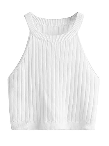 SweatyRocks Women's Knit Crop Top Ribbed Sleeveless Halter Neck Vest Tank Top Snow White S | Amazon (US)