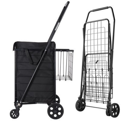 Shopping Cart, Folding Rolling Grocery Utility Cart with Dual Baskets & Wheels, Waterproof Liner, 100 lbs Heavy Duty Laundry Cart | Target