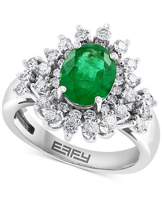 EFFY® Emerald (1-1/2 ct. t.w.) & Diamond (7/8 ct. t.w.) Ring in 14k White Gold | Macy's