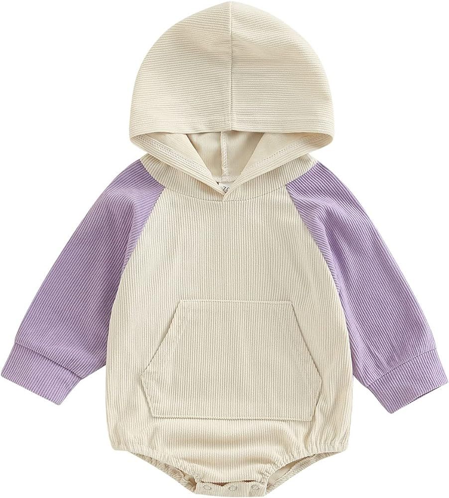 Infant Baby Boy Girl Fall Clothes Hoodie Pullover Sweatshirt Romper Color Block Long Sleeve Onesie O | Amazon (US)