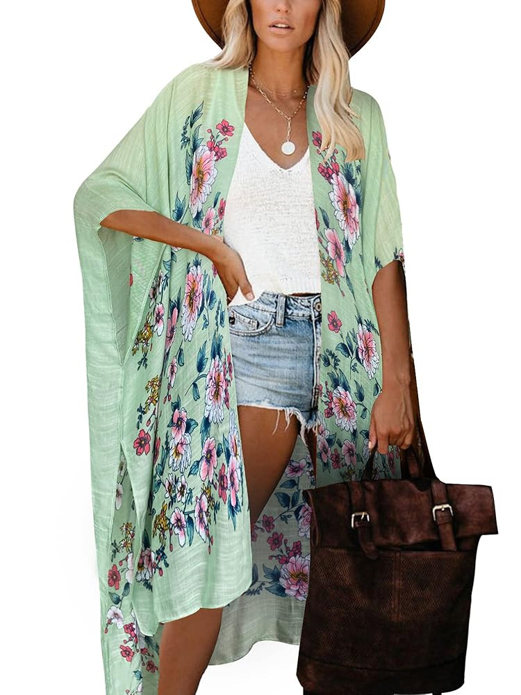 Moss Rose Women's Beach Cover up Swimsuit Kimono with Bohemian Floral Print, Loose Casual Resort ... | Amazon (US)