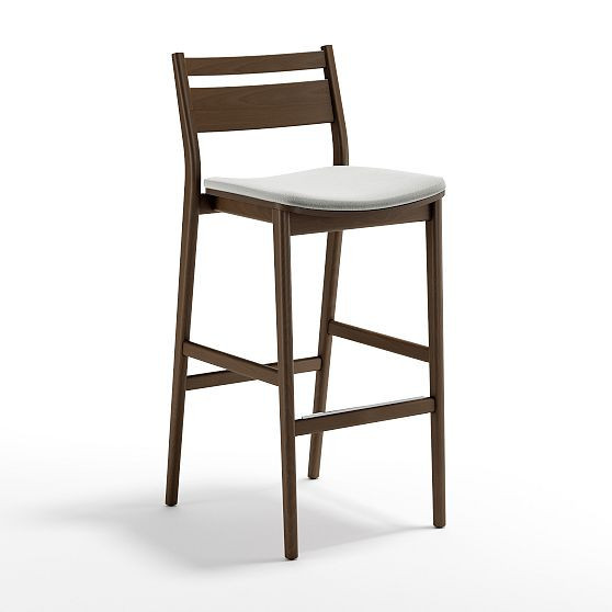 Sigsbee Partially Upholstered Barstool, Storm, Billiard Cloth, Cumulus | West Elm (US)