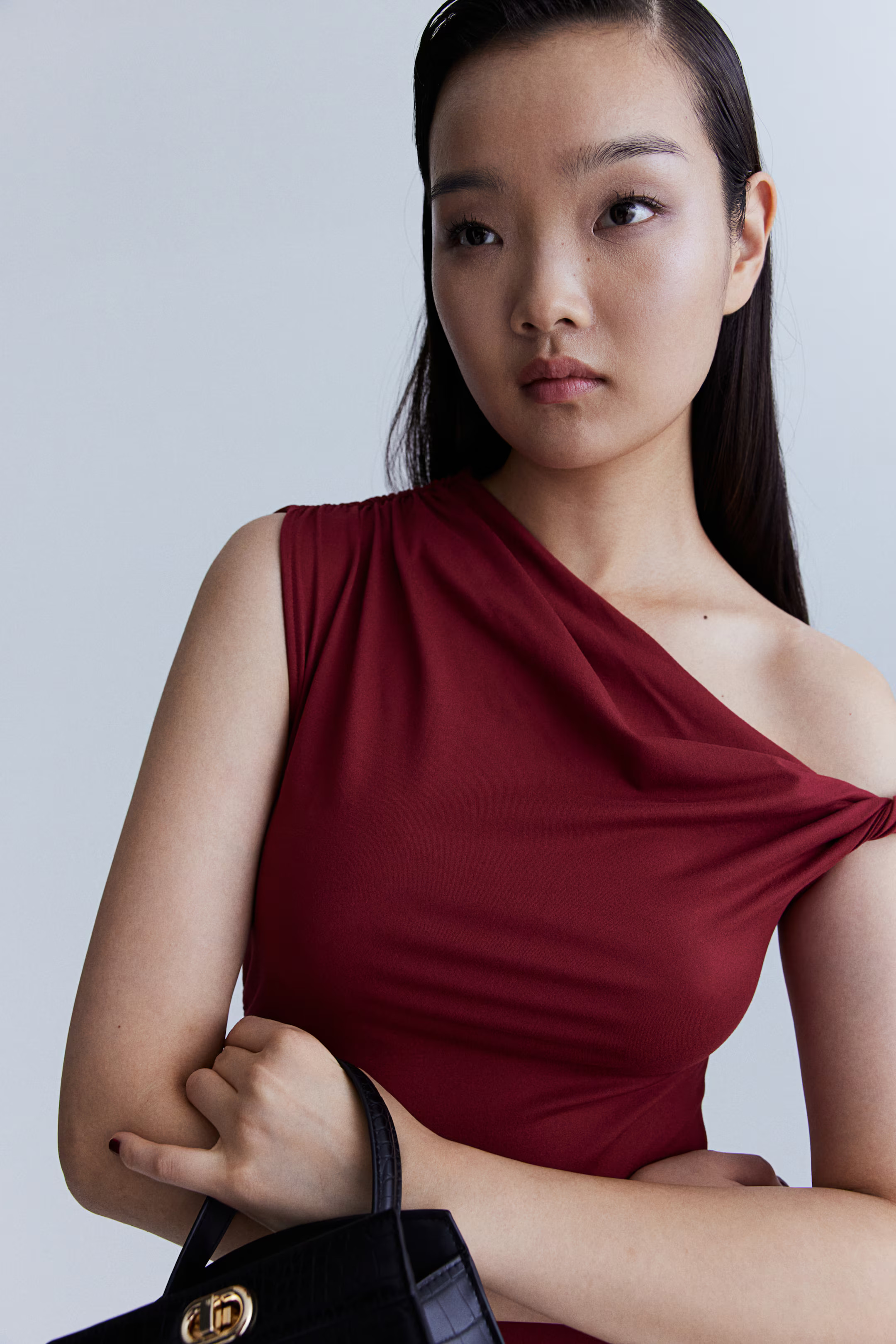 Twist-Detail One-Shoulder Dress - Dark red - Ladies | H&M US | H&M (US + CA)