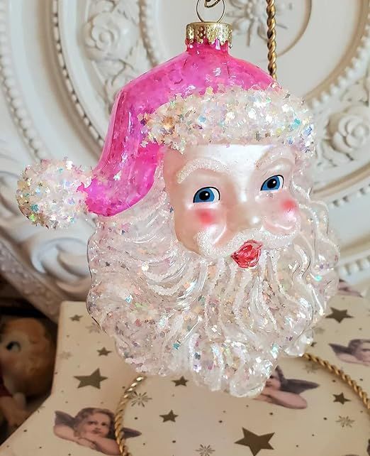 Pink Glitter Santa Head Ornament Christmas Tree Home Decoration | Amazon (US)