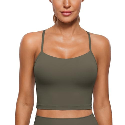 CRZ YOGA Womens Butterluxe Y Back Longline Sports Bras - Spaghetti Straps Racerback Padded Yoga Workout Crop Tank Top Light Army Green X-Small | Amazon (US)