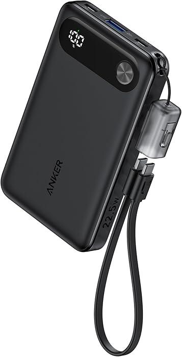 Anker Power Bank, 10,000mAh Portable Charger with Built-in USB-C Cable and Lanyard, 22.5W Max Out... | Amazon (US)