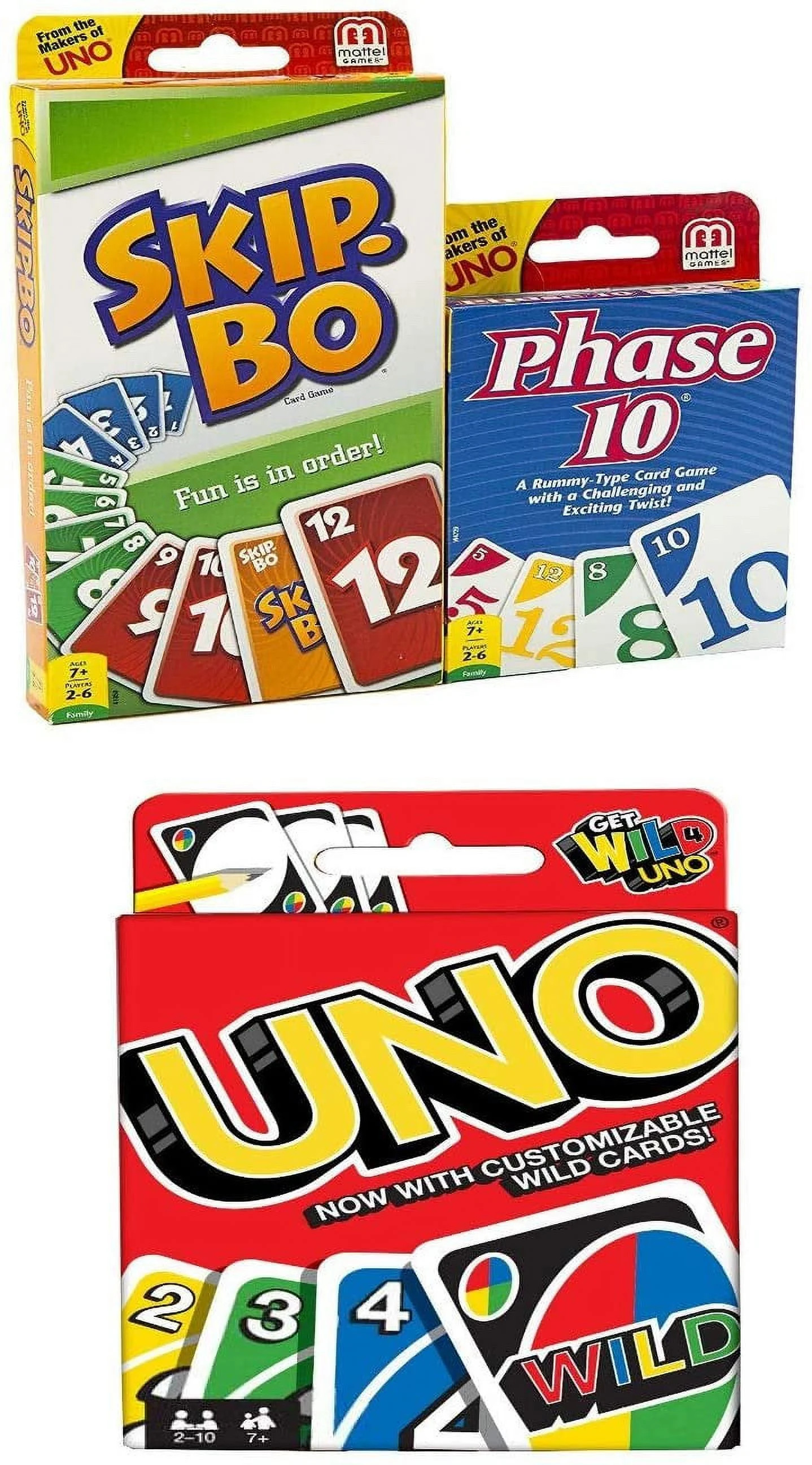 Mattel Uno Skip Bo and Phase 10 Combo Card Game Pack of 3 | Walmart (US)