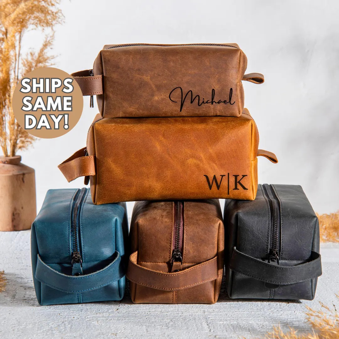 Personalized Groomsmen Dopp Kit, Leather Toiletry Bag for Him, Groomsman Gift, Leather Accessorie... | Etsy (US)