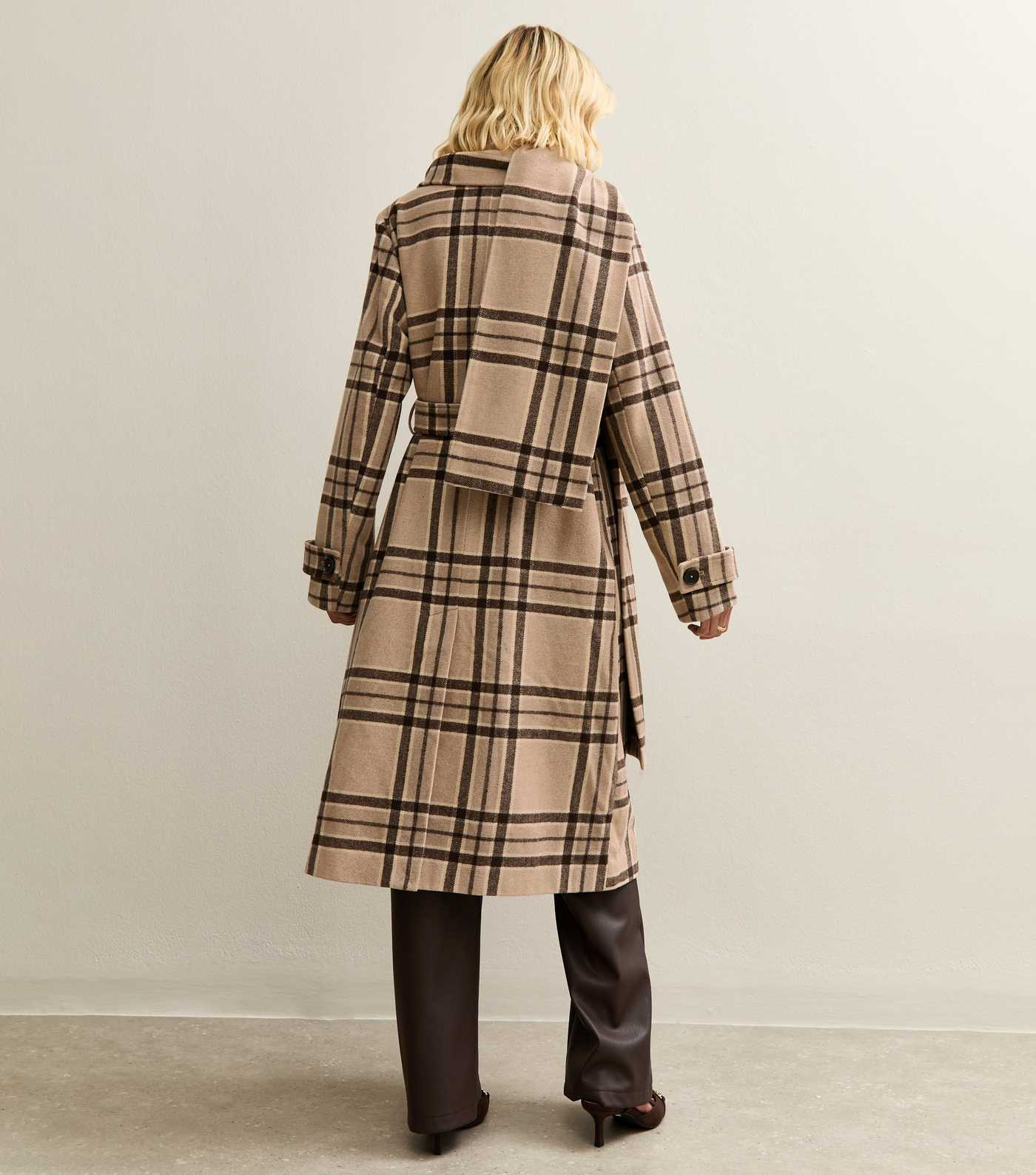 Beige Checked Collared Jacket and Matching Scarf | New Look | New Look (UK)