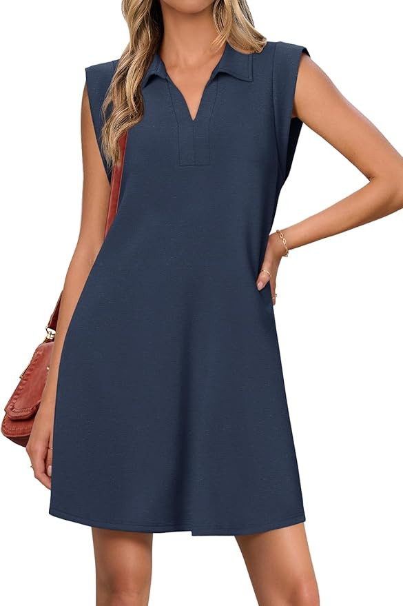 MEROKEETY Women's 2025 Summer Short Sleeve Mini Dress Casual Collared V Neck Loose T Shirt Dresse... | Amazon (US)