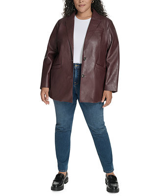 Levi's® Plus Size Faux-Leather Peak-Lapel Jacket - Macy's | Macy's