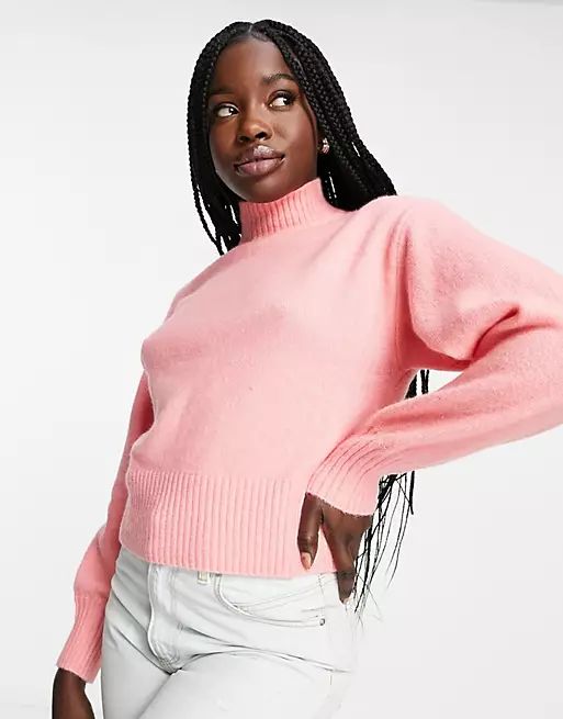 Monki recycled high neck knitted sweater in pink | ASOS (Global)