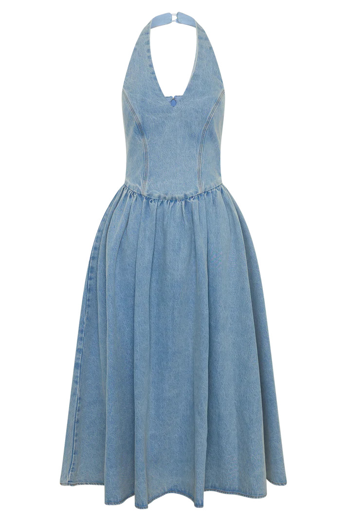 Miller Denim Halter Midi Dress - Classic Blue | MESHKI US