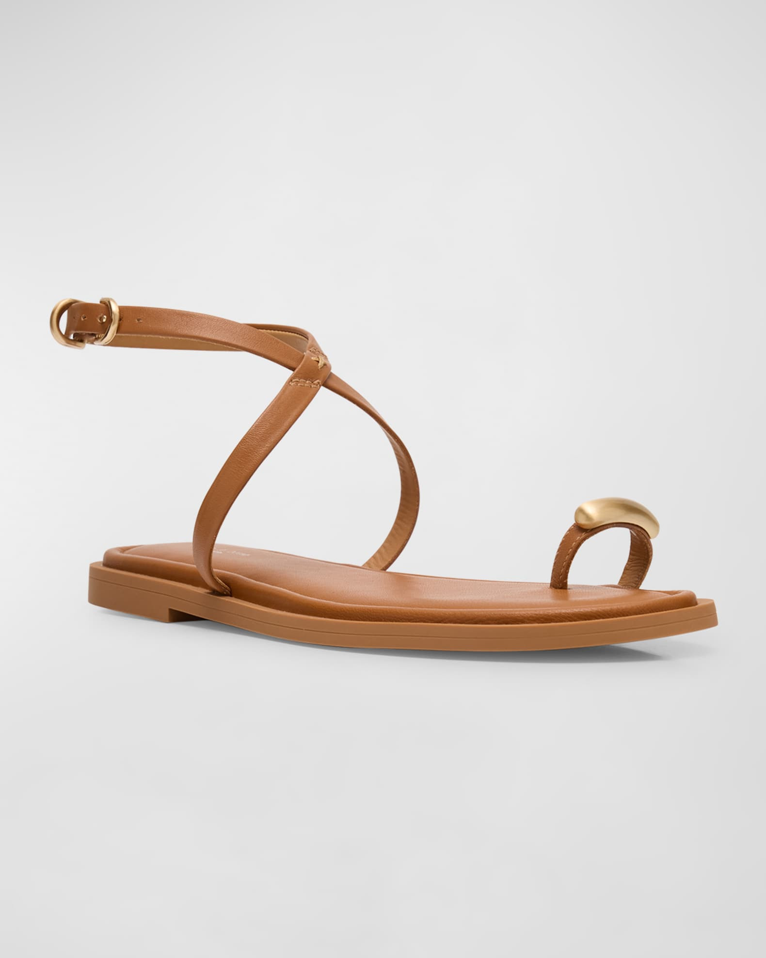 Geo Leather Toe-Ring Flat Sandals | Neiman Marcus