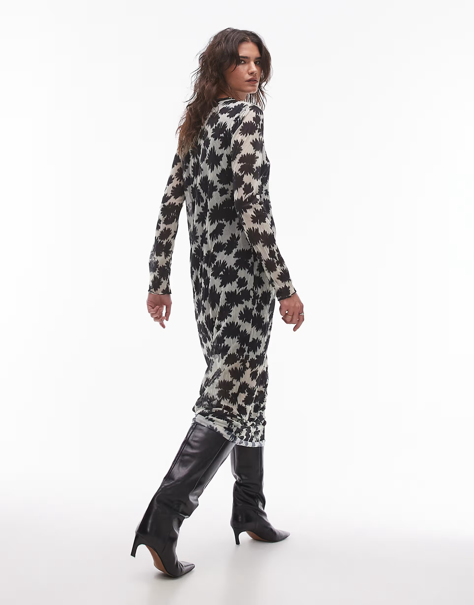 Topshop crinkle floral midaxi dress in mono | ASOS (Global)