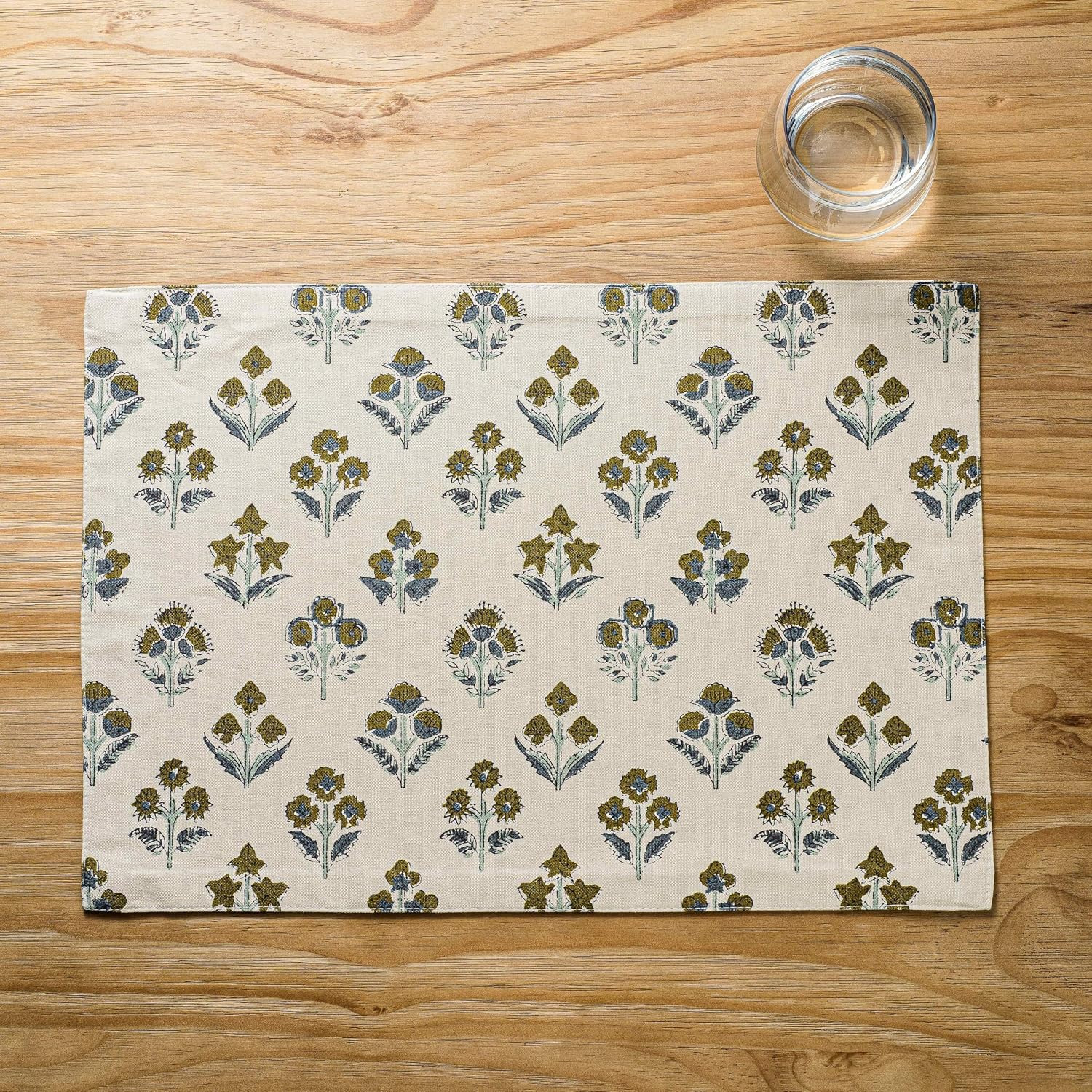 Block Print Floral Decorative Placemats Set of 4, Brown | Amazon (US)