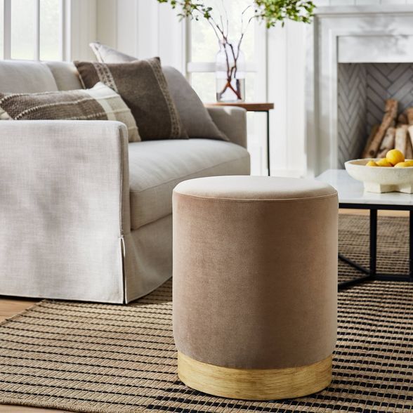 Midvale Velvet and Wood Drum Ottoman Brown - Threshold™ designed with Studio McGee | Target