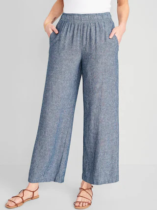 High-Waisted Linen-Blend Wide-Leg Pants for Women | Old Navy (US)