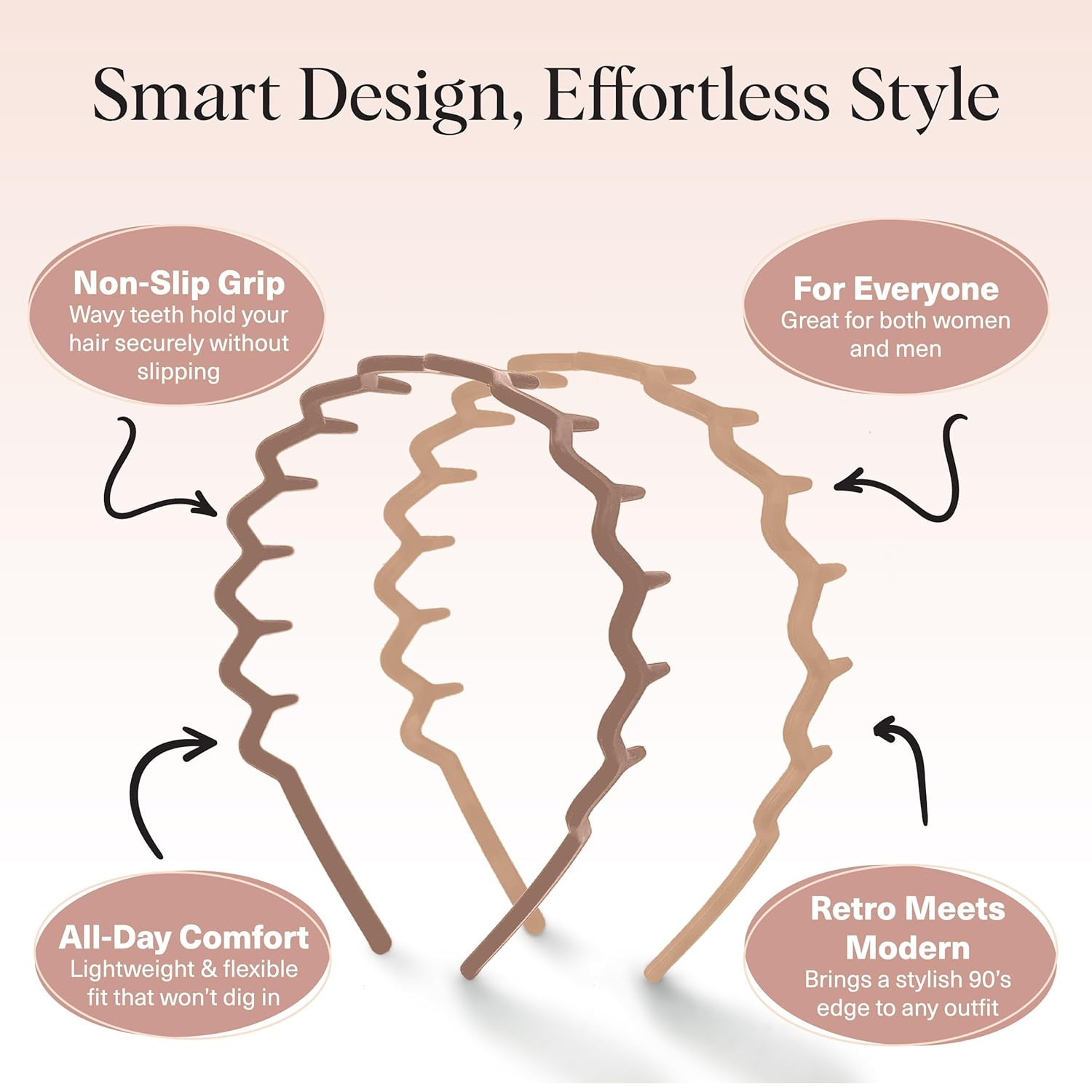 Amazon.com : Kitsch Zig Zag Headbands for Women – Fashion Accessories for Slicked Back Styles -... | Amazon (US)