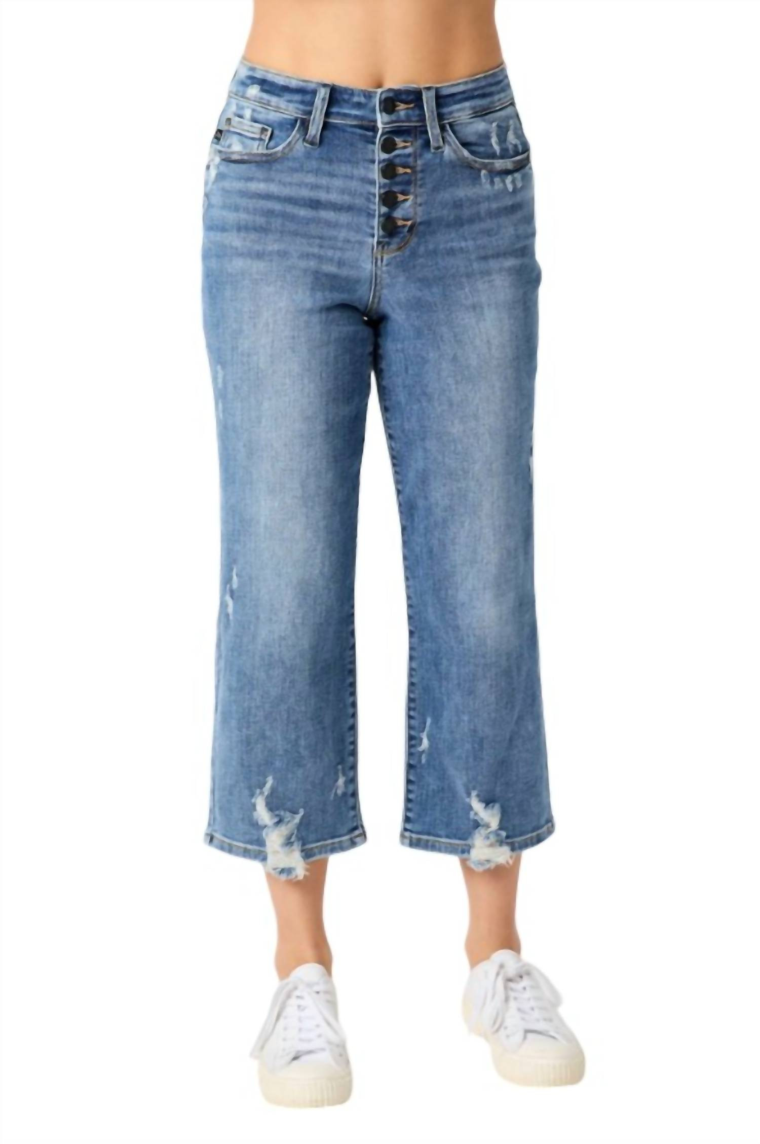Judy Blue Hemingway Button Fly Wide Leg Crop Jean | Walmart (US)