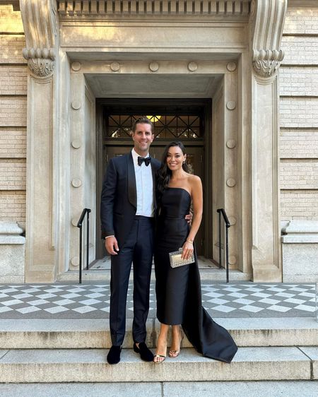 Kat Jamieson wears a gown to a black tie wedding. Thomas Jamieson wears a Tom Ford navy blue tuxedo. Suit, menswear, his and hers, couple, wedding guest dress, formalwear, cocktail party. 

#LTKmens #LTKwedding #LTKparties