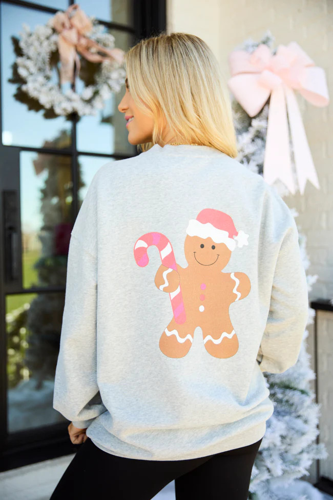 Gingerbread Man Grey Graphic Sweatshirt | Pink Lily