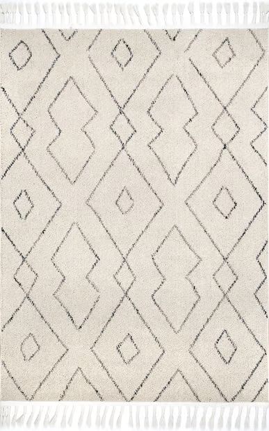 Ivory Double Diamond Trellis Tassel Area Rug | Rugs USA