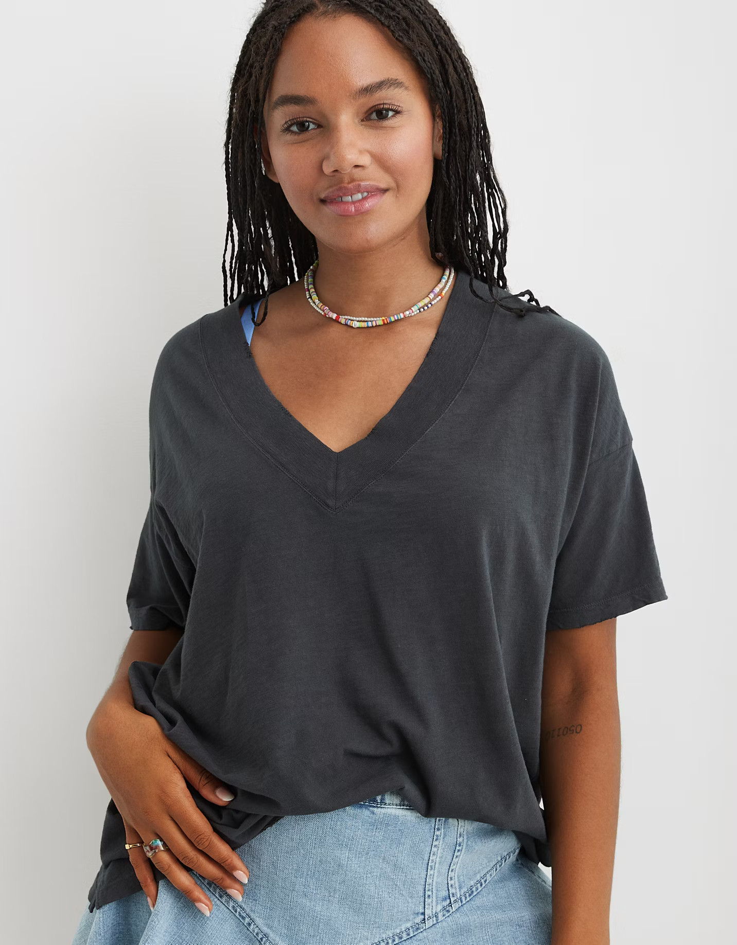 Aerie Extreme V-Neck Oversized Boyfriend T-Shirt | Aerie