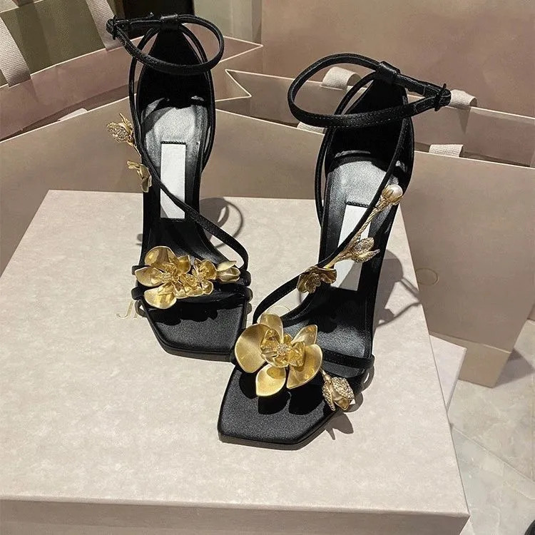 2024 fashion Designer High Heel Saeda Sandals Sexy Heels Crystal Chain Ankle Strap Satin real Lea... | DHGate