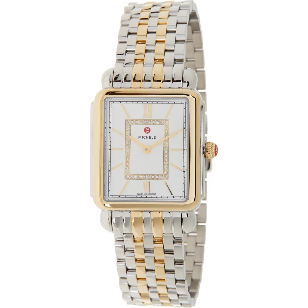 MICHELE Women's Deco II Diamond Two-Tone Bracelet Watch, 20mm x 43mm - 0.11 ctw in 2T Silver/gold at Nordstrom Rack | Nordstrom Rack