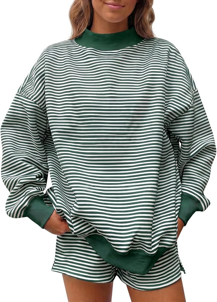 Fisoew Womens Striped 2 Piece Matching Sets Mock Neck Workout Lounge Outfit | Amazon (US)
