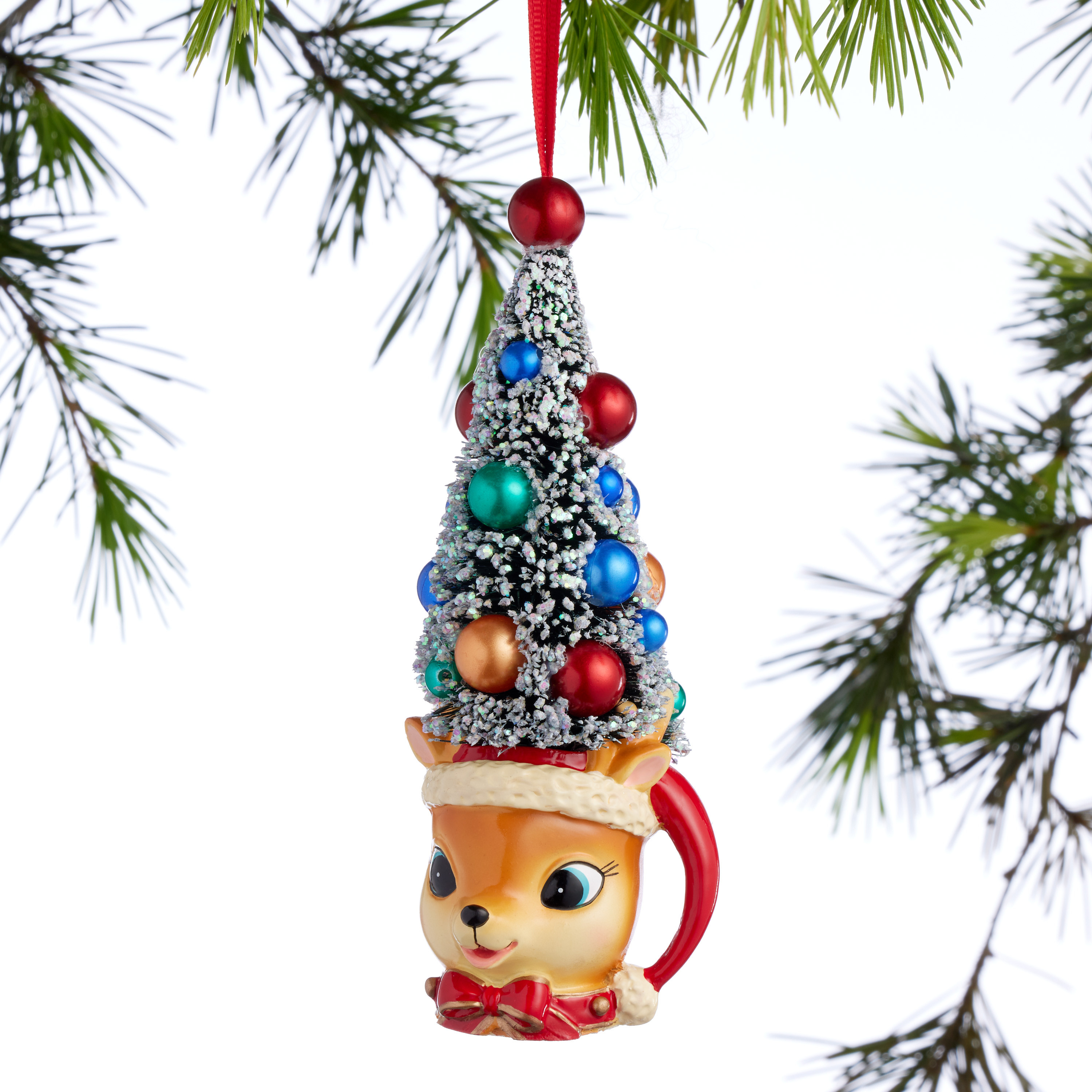 Retro Deer Mug with Bottlebrush Tree Ornament - World Market | World Market