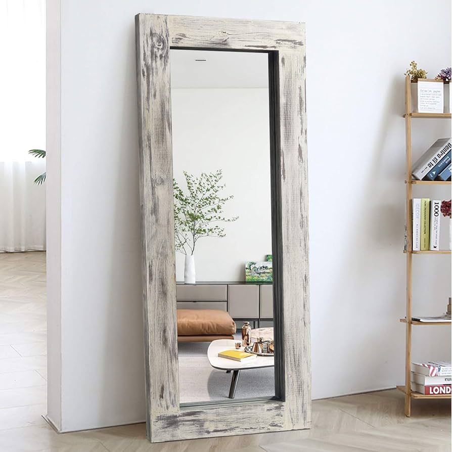 KIAYACI Full Length Mirror Floor Mirror Wood Frame Wall Mounted Mirror Distressed Style Wide Fram... | Amazon (US)